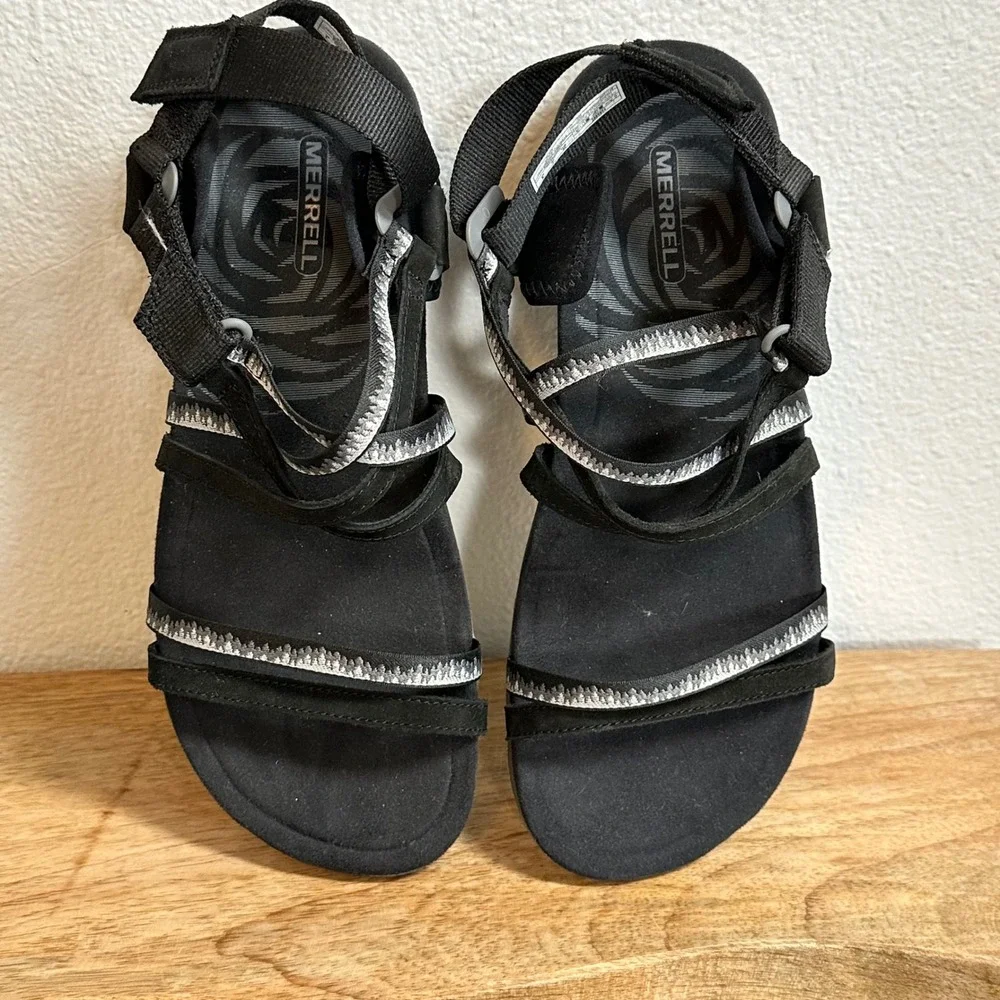 Merrell Terran 3 Cush Lattice Sandals Strappy Hiking Shoes Sz 9 Black J002712